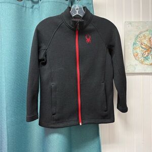 Spyder Black Zip Up Sweater Jacket Red Embellishments Kids Size 10/12